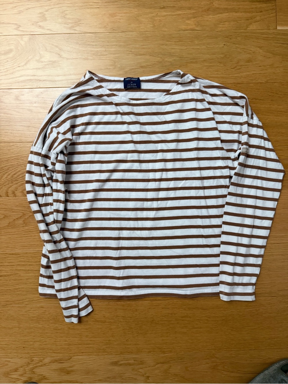 Saint James for J Crew Long-Sleeve Breton Shirt - White & Brown Stripes
